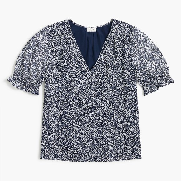 J. Crew Factory Tops - J Crew Factory Smocked Crinkle Puff-Sleeve Top